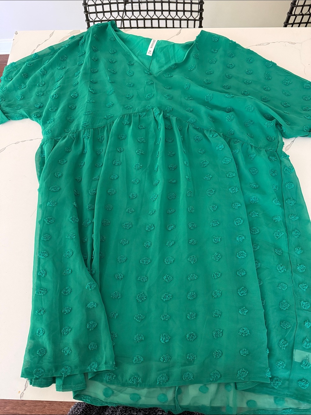 Women’s Green V-Neck Textured Mini Dress NWOT